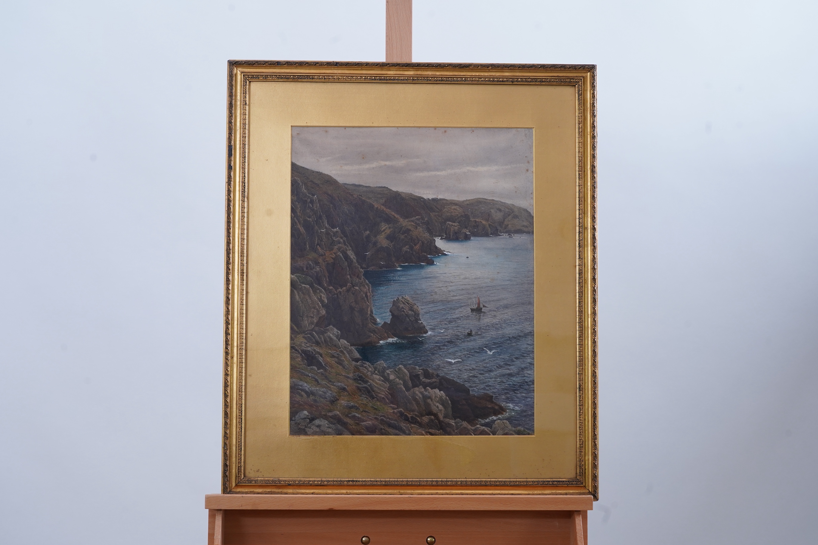 Gertrude Martineau (1837-1924), Rocky Coastal View, signed and dated G. Martineau, 1875 lower left, watercolour heightened with white, 45.5 x 35.5cm